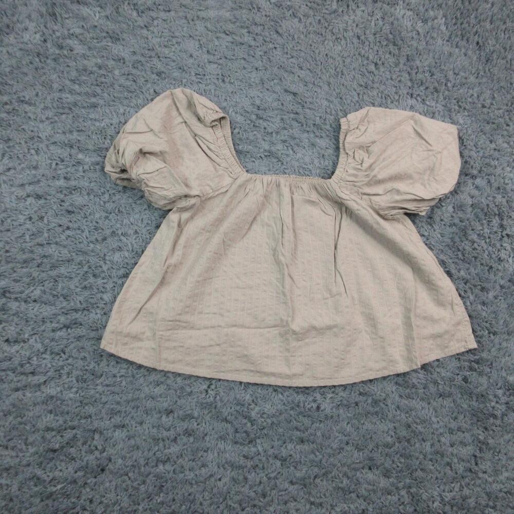 Aerie Shirt Womens Medium Brown Square Neck Puff Sleeve Peasant Blouse NWT